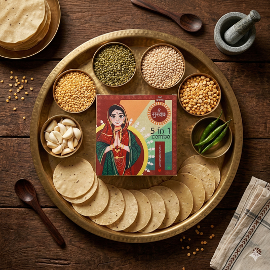 5 in 1 Combo Protein Papad(Punjabi Papad+Moong Papad+Garlic Papad+Chana Lasun Papad+Kasuri Methi Papad)