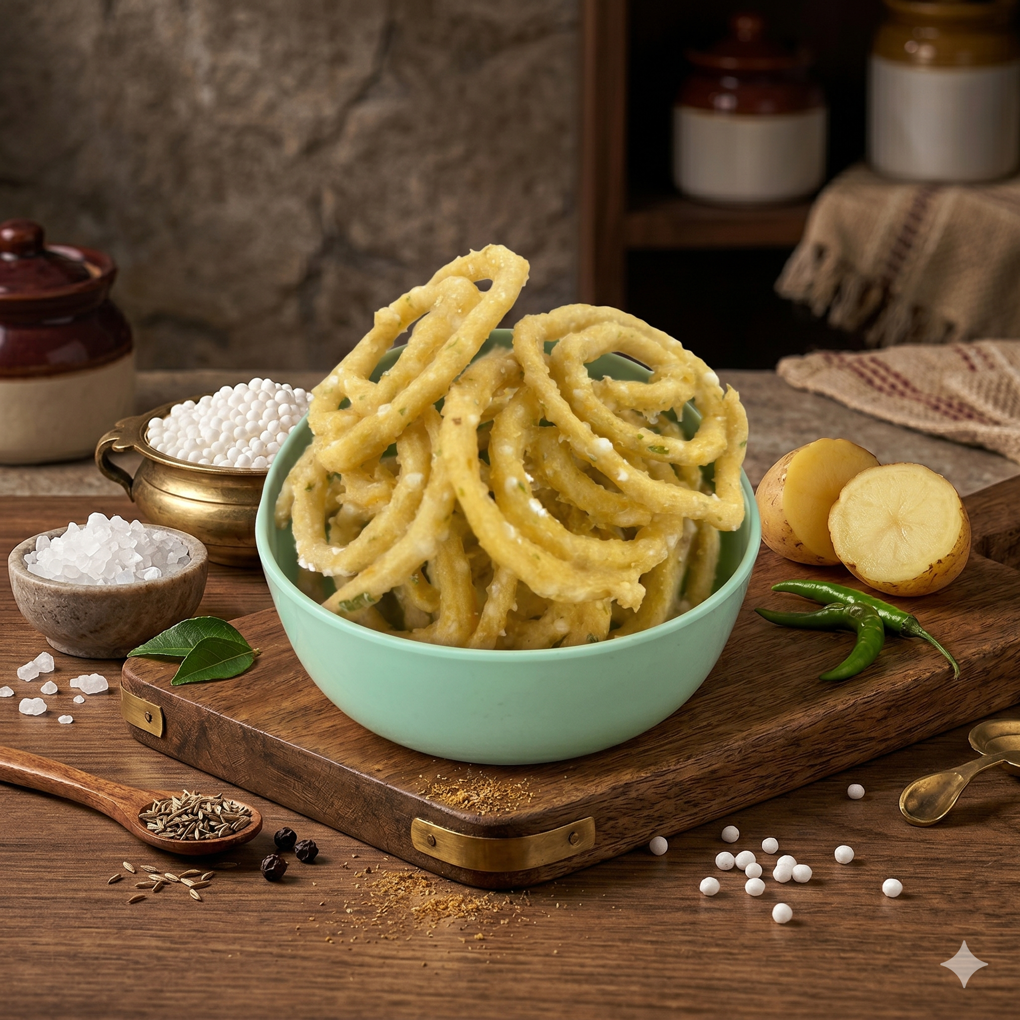 Green Chilli Aloo Sabudana Chakli