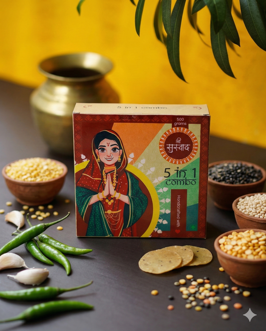 5 in 1 Combo Protein Papad(Punjabi Papad+Moong Papad+Garlic Papad+Chana Lasun Papad+Kasuri Methi Papad)