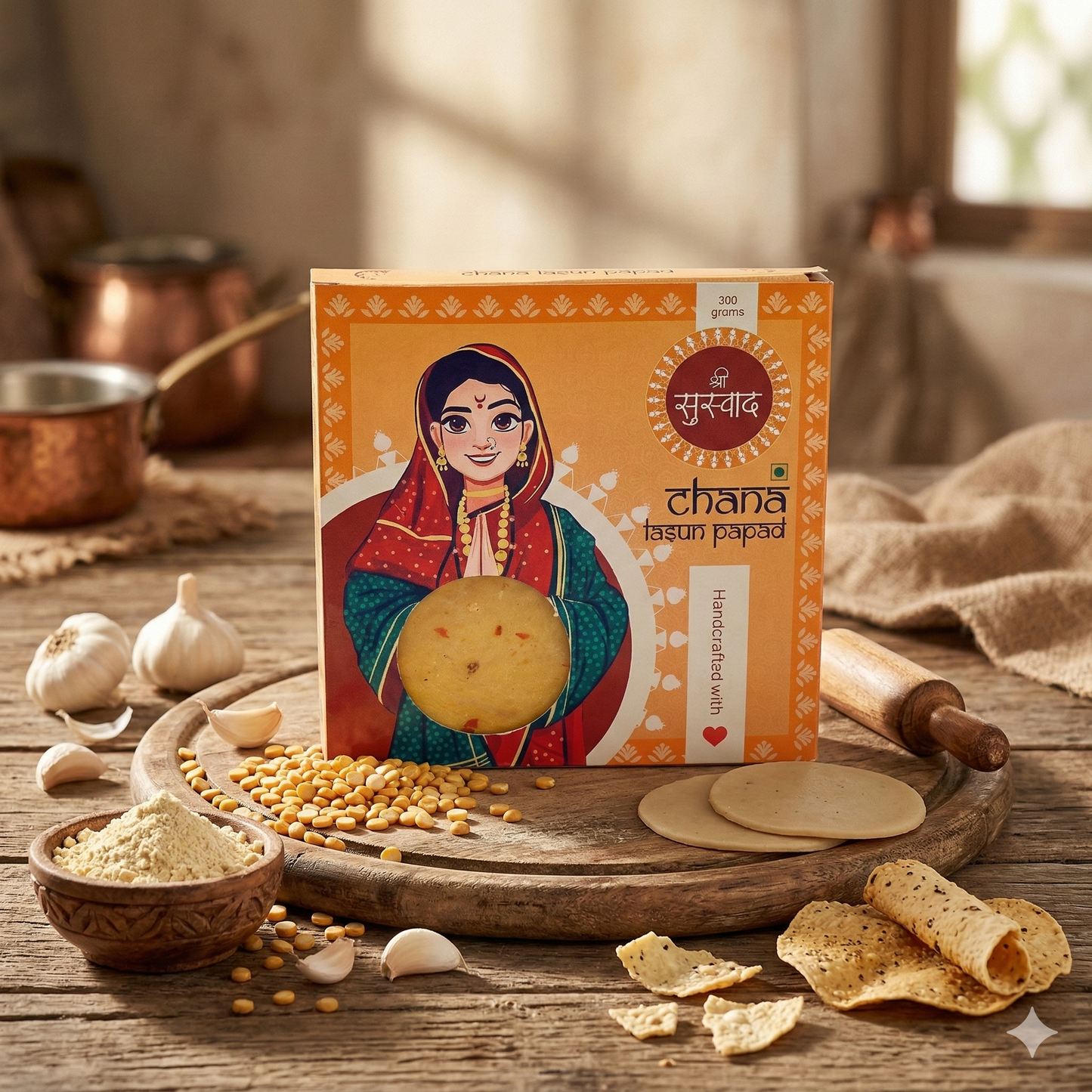 Chana Lasun Protein Papad – Handcrafted Chana Dal Papad Infused with Garlic