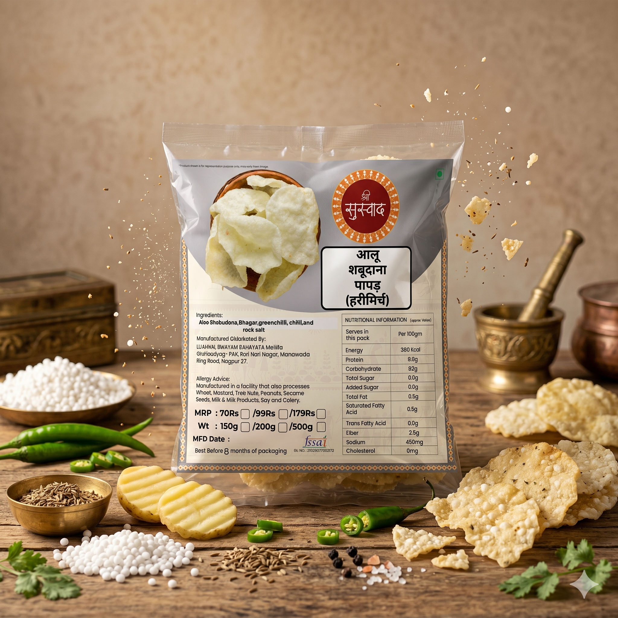 Aloo Sabudana Papad – Vrat / Upvas Friendly Fasting Papad(Green chilli)