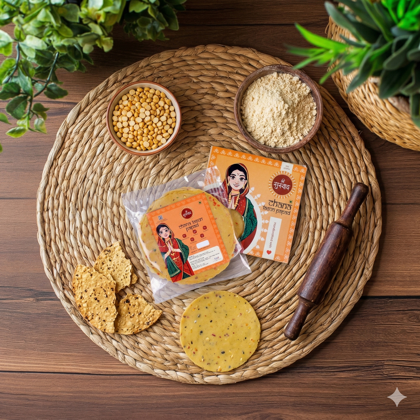 Chana Lasun Protein Papad – Handcrafted Chana Dal Papad Infused with Garlic