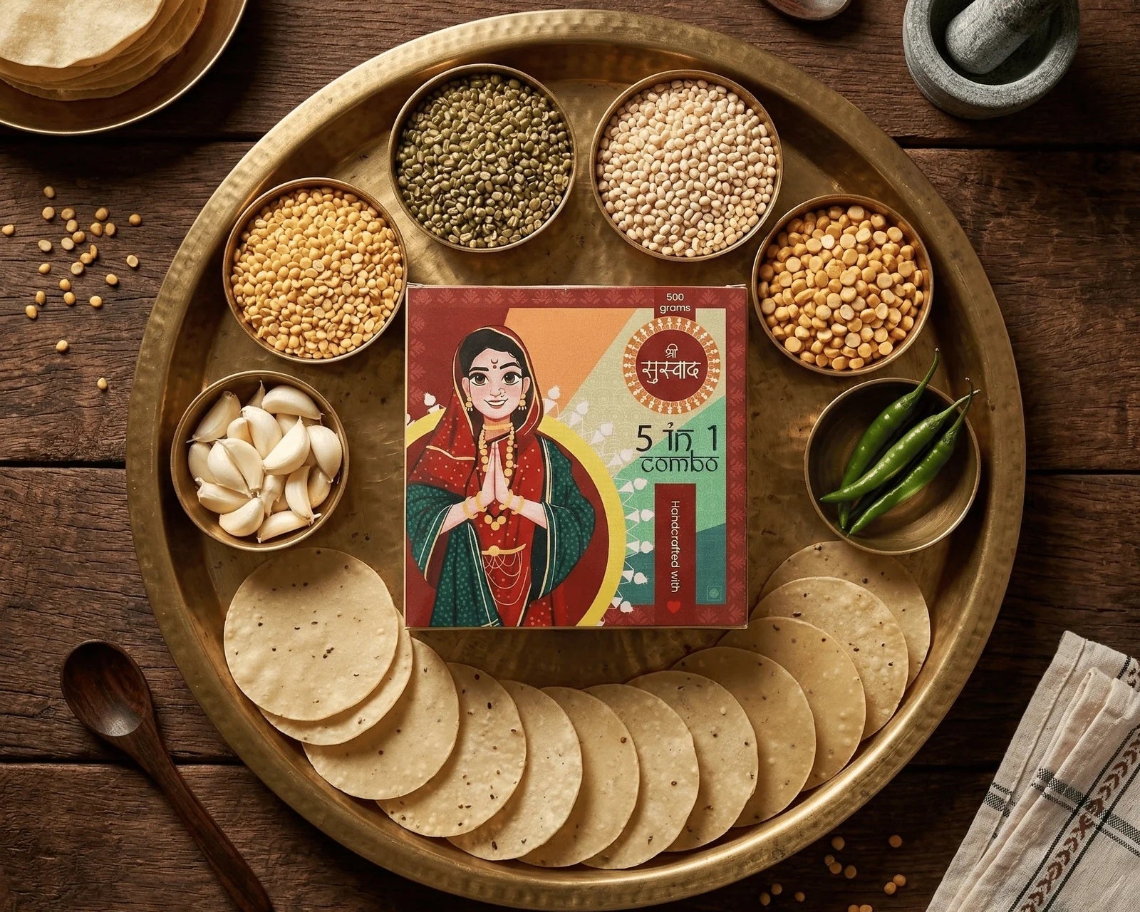 5 in 1 Combo Protein Papad(Punjabi Papad+Moong Papad+Garlic Papad+Chana Lasun Papad+Kasuri Methi Papad)