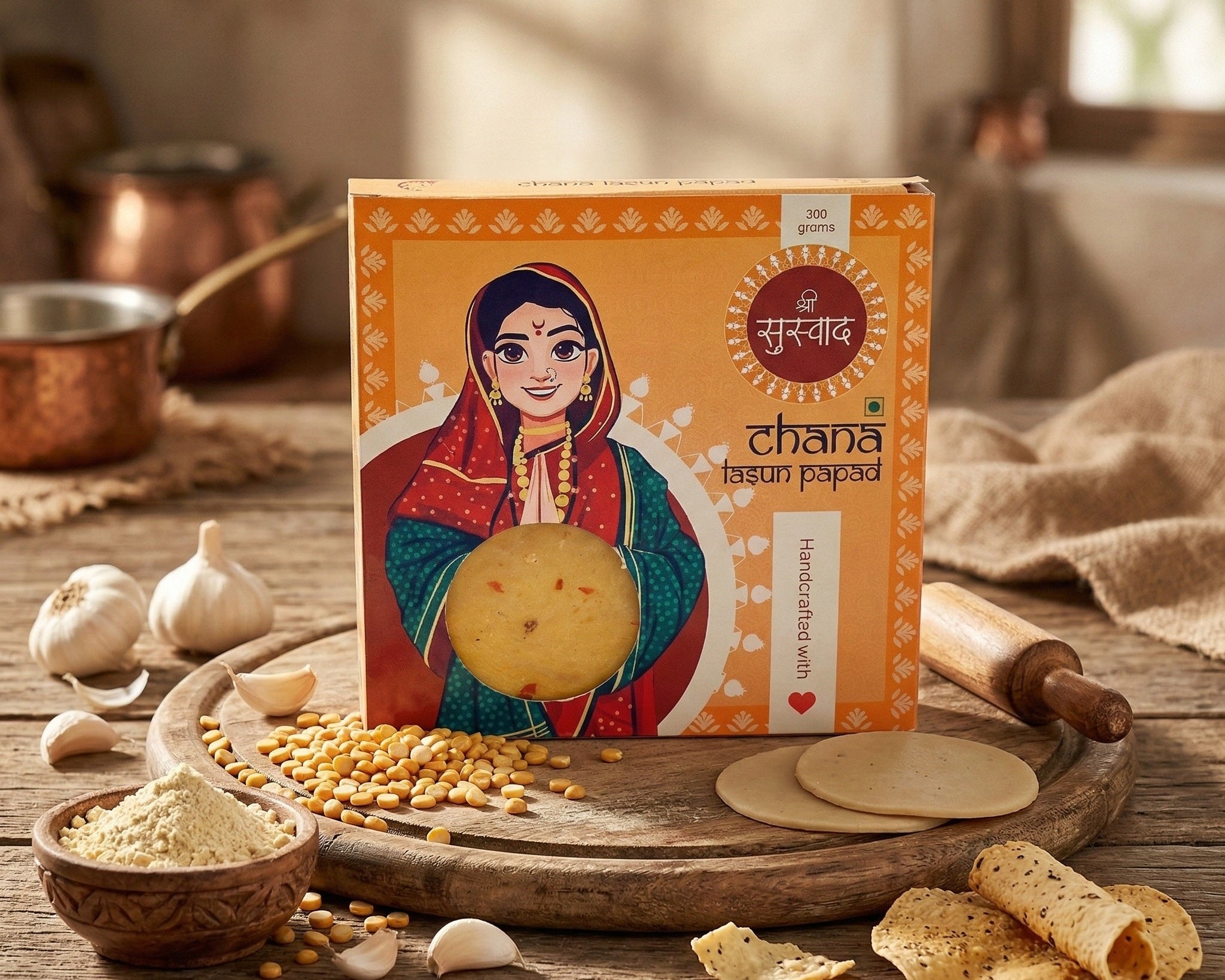 Chana Lasun Protein Papad – Handcrafted Chana Dal Papad Infused with Garlic