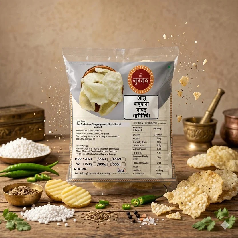 Aloo Sabudana Papad – Vrat / Upvas Friendly Fasting Papad(Green chilli)