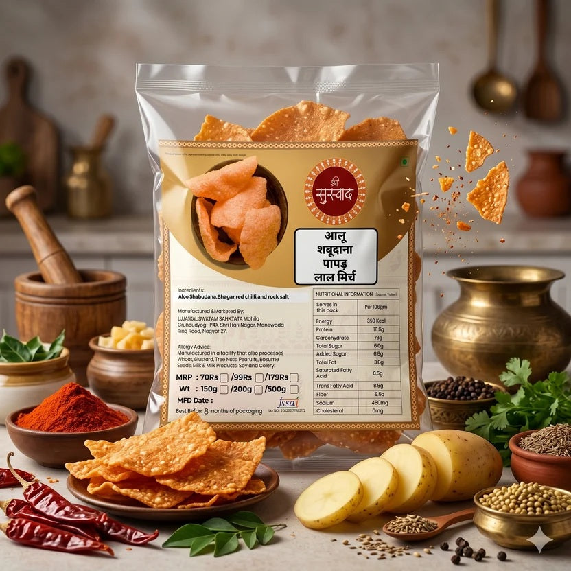 Aloo Sabudana Papad – Vrat / Upvas Friendly Fasting Papad(Red chilli)